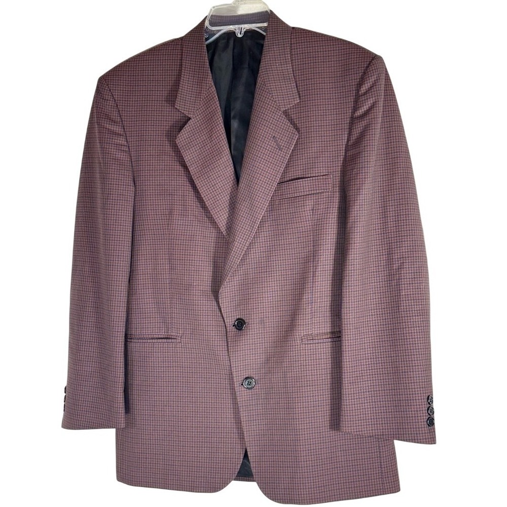 Shetland Clothes Collection Int Men's Burgundy Windowpane 44R Two-Button Blazer
